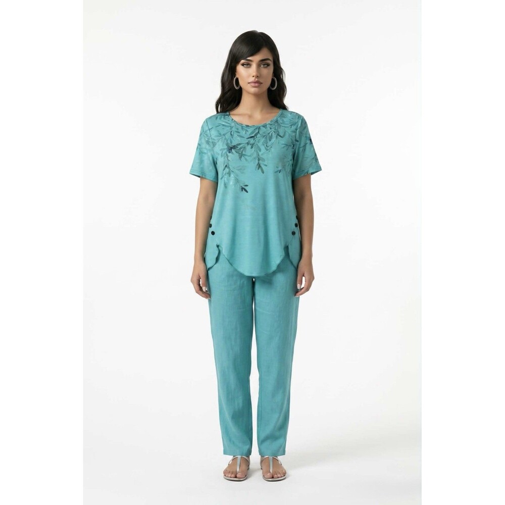 Just Fashion Women’s Large Green Summer Tops Round Neck Side Buttons - Picture 11 of 11